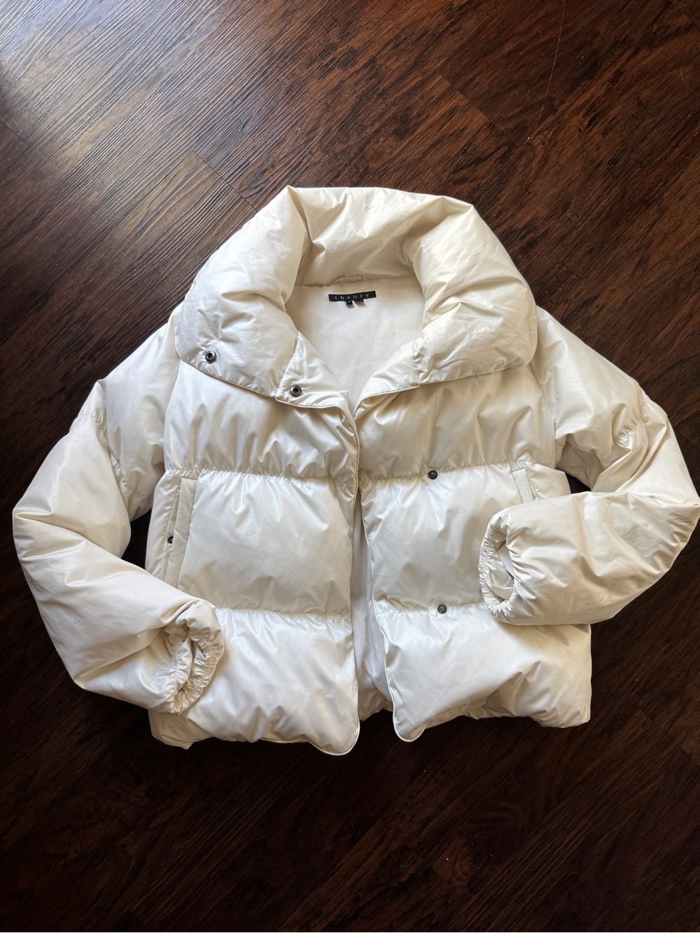 THEORY Off Set technical puffer jacket in cream vanilla